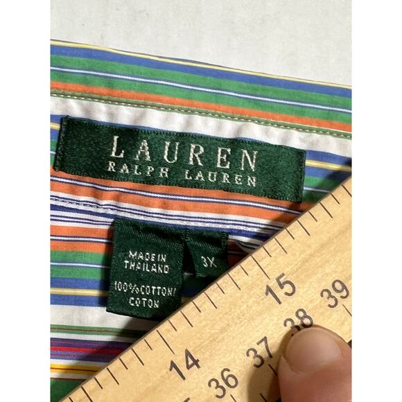 Vintage Y2K Lauren Ralph Lauren LRL Button Up Shirt Striped Cotton Roll Tab 3X - Picture 5 of 16